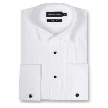 Double Two Wing Collar Stitch Pleat Dress Shirt - SLWX5002 - White