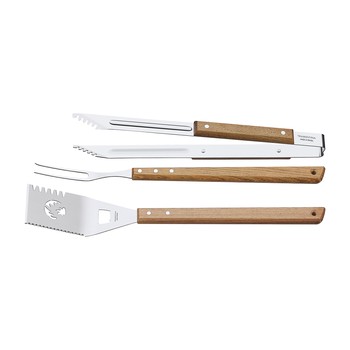BBQ WOODEN HANDLED TOOLS - 3 PIECE SET