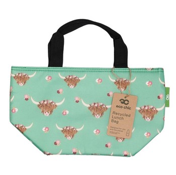GREEN FLORAL HIGHLAND COW LUNCH BAG