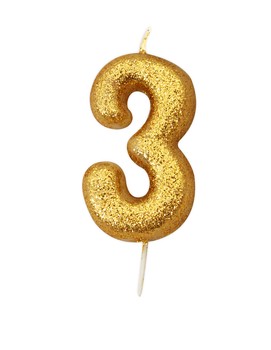 GOLD GLITTER AGE 3 CANDLE