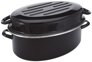 HIGH CAPACITY BLACK ENAMEL OVAL ROASTER - 38CM