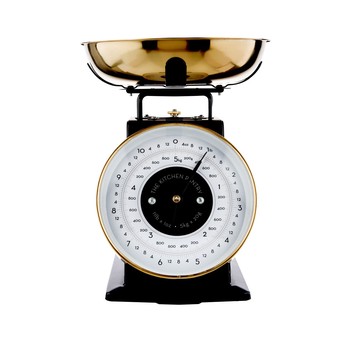KITCHEN PANTRY MECHANICAL SCALES - BLACK AND BRASS