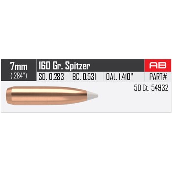 Nosler Accubond Spitzer 7mm .284" 160gr Projectiles X50