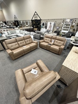 Carrington York Sand  Leather Sofa triple power with usb