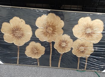 Hand-painted canvas with frame black with gold flowers