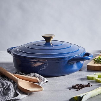 FOUNDRY SHALLOW 28CM CAST IRON CASSEROLE - LIMOGES BLUES