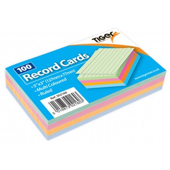 Tiger - Record Card 5x3 Ruled Assorted Colours 302160