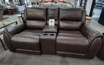 Madras Espresso Top Grain Leather Power Reclining Loveseat