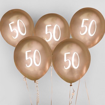 Hootyballoo - Number '50' Latex 12" Balloons - Pack of 5 (Not suitable for Helium)