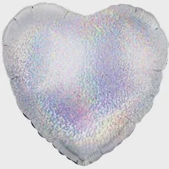 Oaktree - 18" Silver Holographic Heart Packaged Balloon - 601451