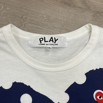 Comme des Garcons PLAY Play Navy Polka Dot Full Heart T-shirt White - view 3