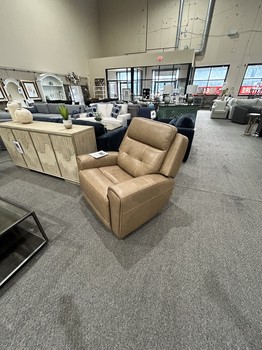 Carrington York Sand  Leather swivel glide recliner triple power & usb