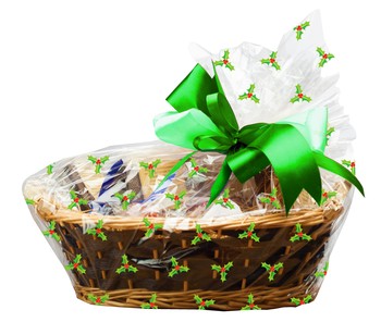 CELLOPHANE BASKET BAGS -HOLLY DESIGN  - PACK OF 6