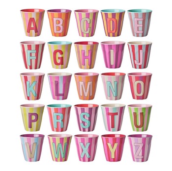 RICE ALPHABET CUPS - PINK STRIPES