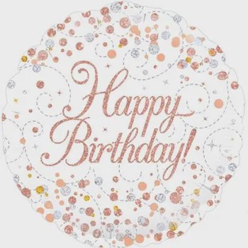 Oaktree - 18" Sparkling Fizz Birthday White & Rose Gold Holographic Balloon - 227062
