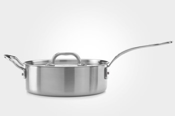 SAMUEL GROVES TRI PLY STAINLESS STEEL 26CM SAUTE PAN WITH LONG HANDLE & LID - SATIN FINISH