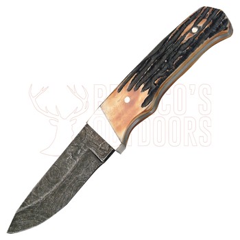 Bear & Son Cutlery Genuine India Stag Bone Pro Skinner 7 7/8" with Leather Sheath Damascus