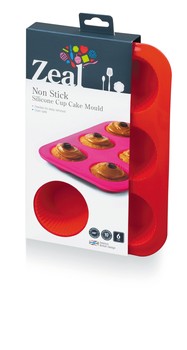 NON STICK SILICONE 6 CUPCAKE MOULD - RED