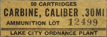 Lake City Ordnance Plant Mil-Spec .30 Carbine 110gr FMJ 50 Rounds
