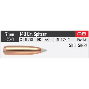 Nosler Accubond Spitzer 7mm .284" 140gr Projectiles X50