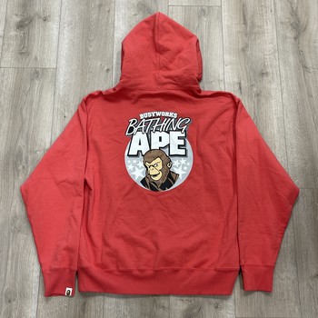 BAPE Ape Graphic Relaxed Fit Pullover Hoodie Red size Large Pre-Owned - view 6