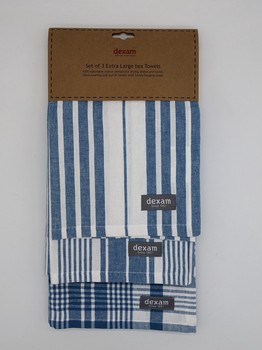 EXTRA LARGE MOROCAN BLUE TEA TOWELS - SET OF 3