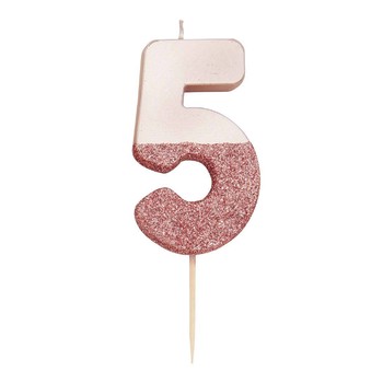 Talking Tables - number five Rose gold glitter – BDA – candle – RG – five