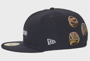 Supreme Rings Box Logo New Era 59Fifty Fitted Hat Navy • Brand New [3339] - view 2