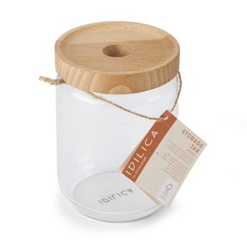 IDILICA GLASS STORAGE JAR WITH BEECH LID - 500ML