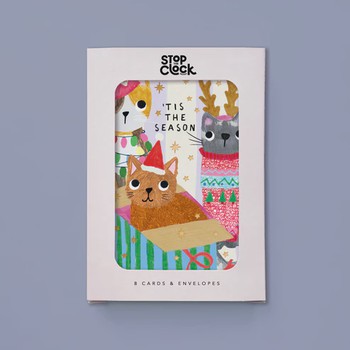 Stop The Clock - Card pack of 8 - tis the season cats - ICB47