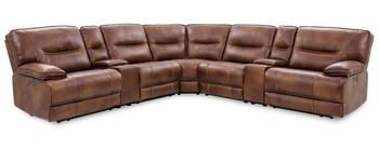 Morocco 7pc Power Leather Sectional in Light Brown