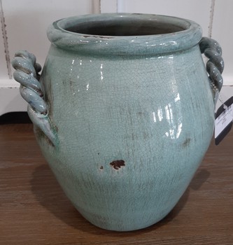 Rope handle turquoise vase