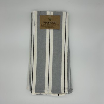 GREY STRIPE TEA TOWELS - PACK OF 3