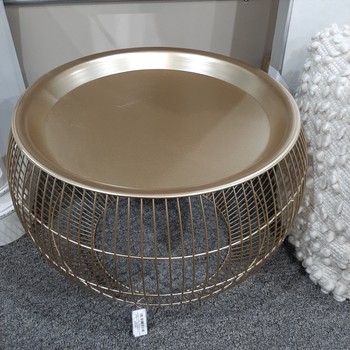 Transpac gold wired iron coffee table with removable tray