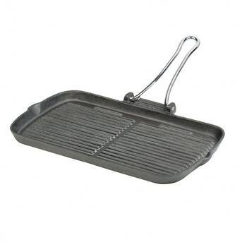 RECTANGULAR CAST IRON 24CM GRILL PAN WITH FOLDING HANDLE