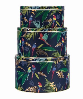 SARA MILLER ROUND PARROTS CAKE TINS - SET OF 3