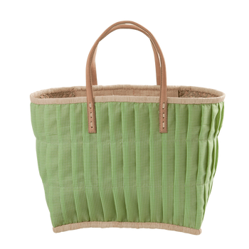 RICE LARGE FABRIC COVERED RAFFIA BAG - APPLE GREEN