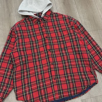 FW23 Supreme Tartan Flannel Hooded Shirt 'Red' • Pre-Owned [5724] - view 2