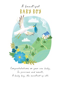 Paper Rose - Baby Boy Stork Scene Card - FAP001