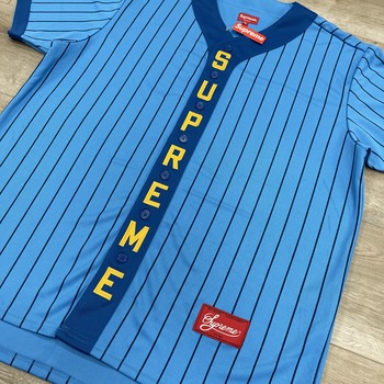 FW18 Supreme Vertical Logo Baseball Jersey Blue/Yellow - view 2
