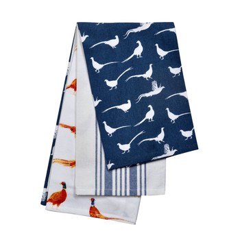 PHEASANT SKY BLUE TEA TOWELS  - SET OF 3