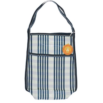 SMALL RECYCLED WOVEN BAG -WHITE AND BLUE