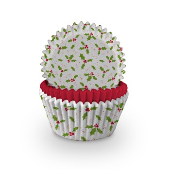 CUPCAKE CASES -HOLLY PRINT - PACK OF 75