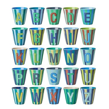 RICE ALPHABET CUPS -  BLUE STRIPES
