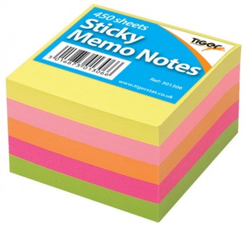 Tiger - Block 3x3in Neon Sticky Memo Notes 450 Sheets - 301306
