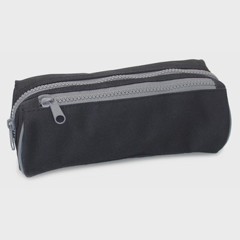 Fashion Stationery - 2 Zip Bootbag Pencil Case Black / Grey