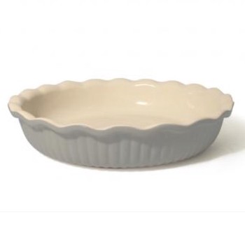 CLASSIC GLAZED FLUTED PIE DISH - SOFT GREY