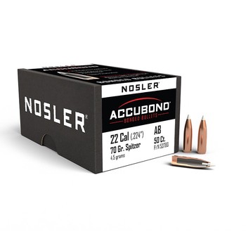 Nosler Accubond Spitzer .22 Cal .224" 70gr Projectiles x50
