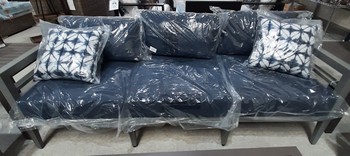 Belamar Outdoor Patio Sofa Grey w/ blue cushions by Abbyson