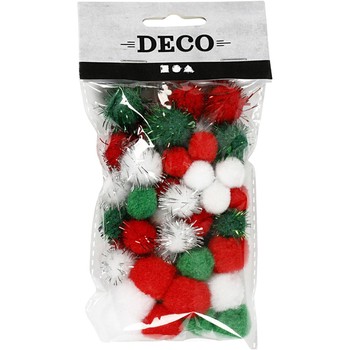 Craft Creativ - Pom poms Red Green Red White - 51881